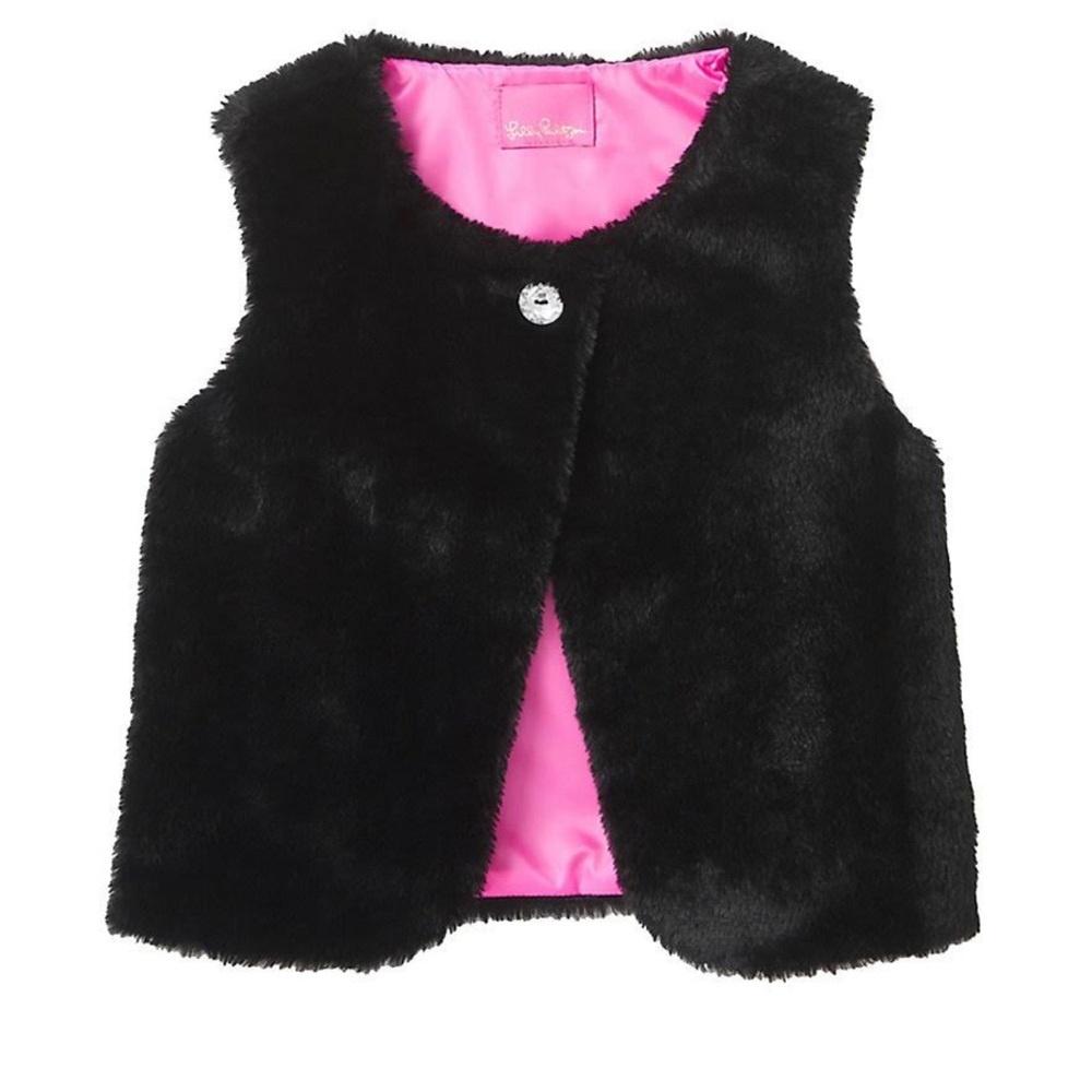 Girl’s Lilly Pulitzer Winston Vest Faux Fur Onyx